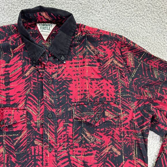 Cowboys Turtle Mens Black Red Long Sleeve Collared Casual Button Down Shirt - Picture 2 of 8